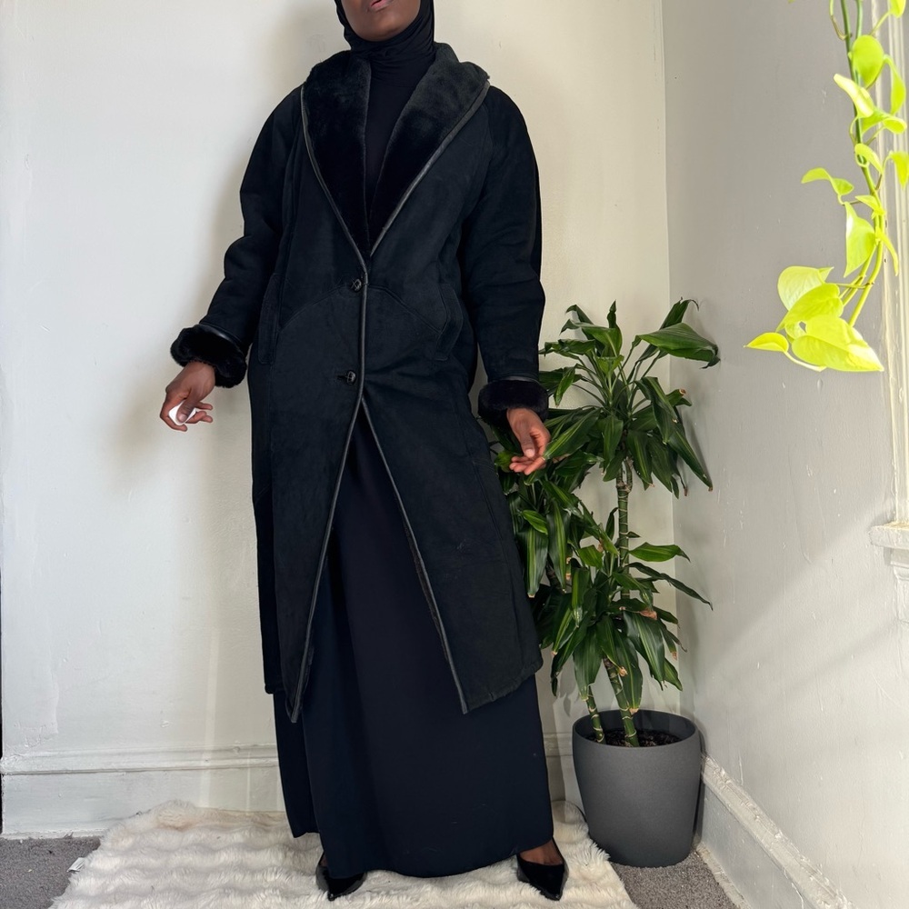 Vintage whimsygoth‎ genuine leather coquette coat with faux fur lining size M